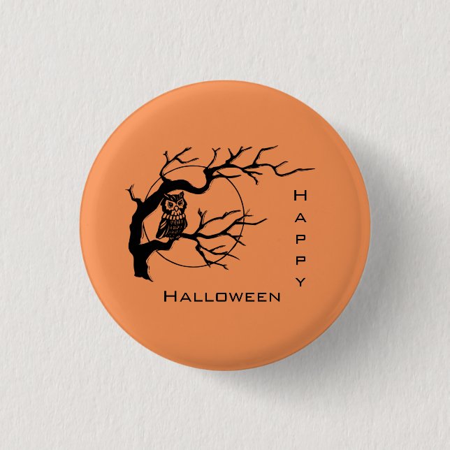 Orange & Black Owl Halloween Button Button (Vorderseite)