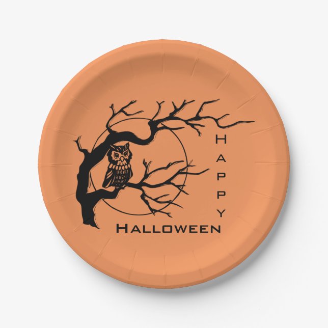 Orange & Black Owl Happy Halloween Paper Teller (Vorderseite)