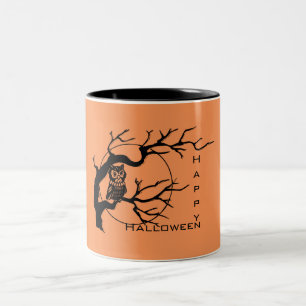 Orange & Black Owl Happy Halloween Tasse