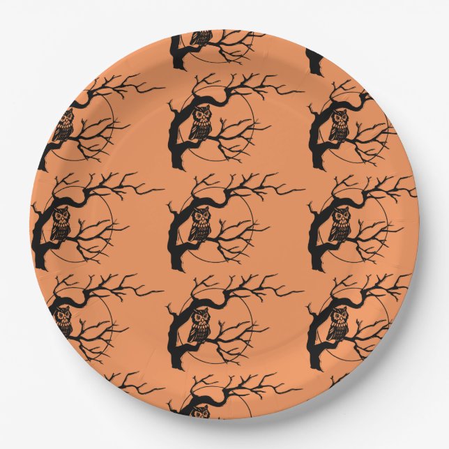 Orange & Black Owls Halloween-Party Paper Teller (Vorderseite)