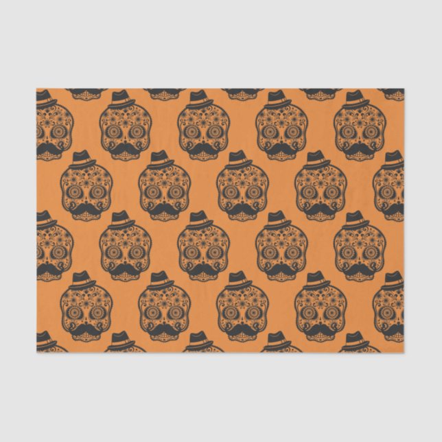 Orange Black Pattern Festivals Skull Halloween-Par Seidenpapier (Vorderseite)