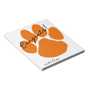 Orange & Black Paw Verließ den Grad a Note Notepad Notizblock