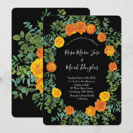 Orange Black Peony Rose Floral Wedding Einladung