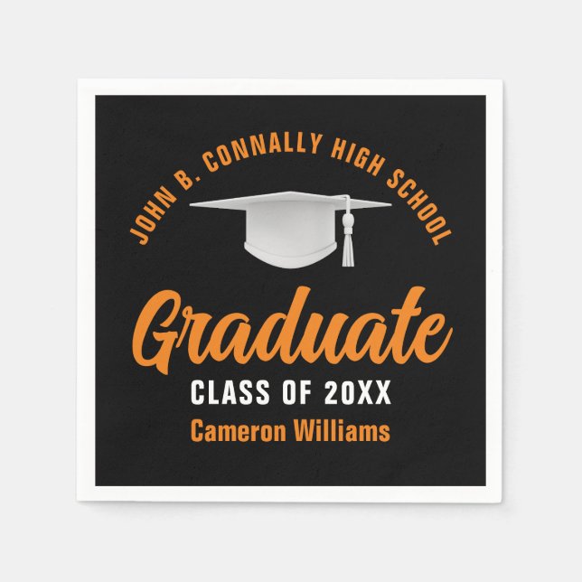 Orange Black Personalisiert 2025 Graduate Party Serviette (Vorderseite)