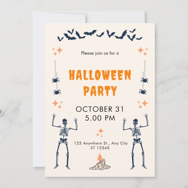 Orange Black Playful Illustrative Halloween-Party Einladung (Vorderseite)