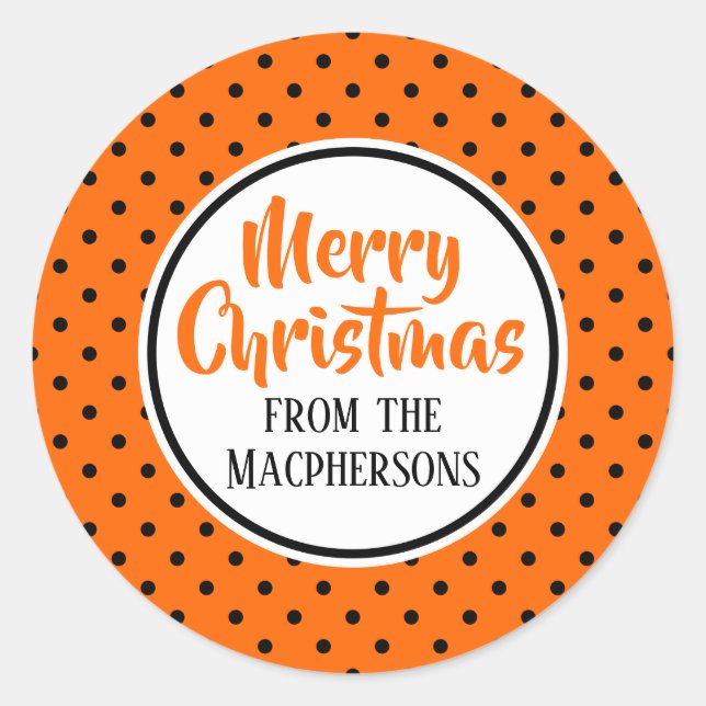 Orange/Black Polka Dots Weihnachtskleber Runder Aufkleber (Vorderseite)