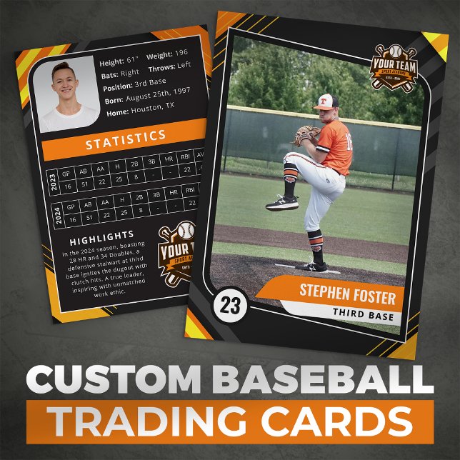 Orange & Black Pro Baseball Trading Card Telefonnummerkarte (Von Creator hochgeladen)