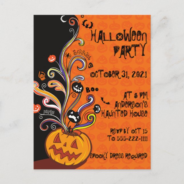 Orange Black Pumpkin Halloween-Party Einladung (Vorderseite)