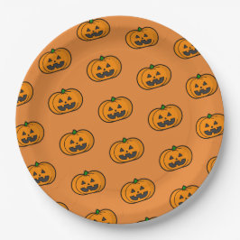 Orange Black Pumpkin Pattern Halloween-Party Pappteller