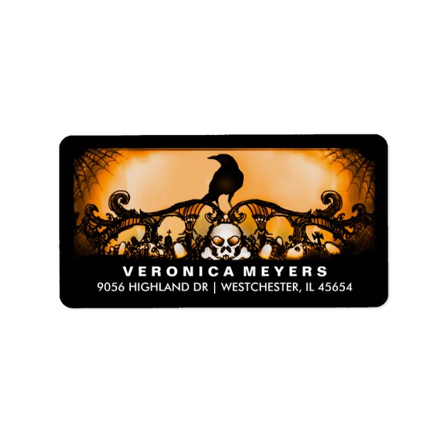 Orange & Black Raven Halloween-Adressetikett Adressaufkleber (Vorne)