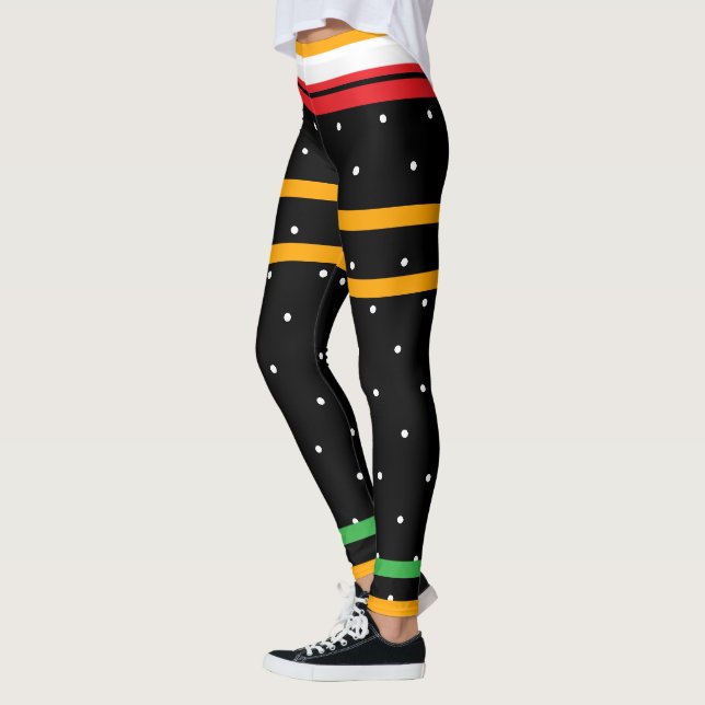 Orange Black Red Green Polka Punkte Halloween Leggings (Links)