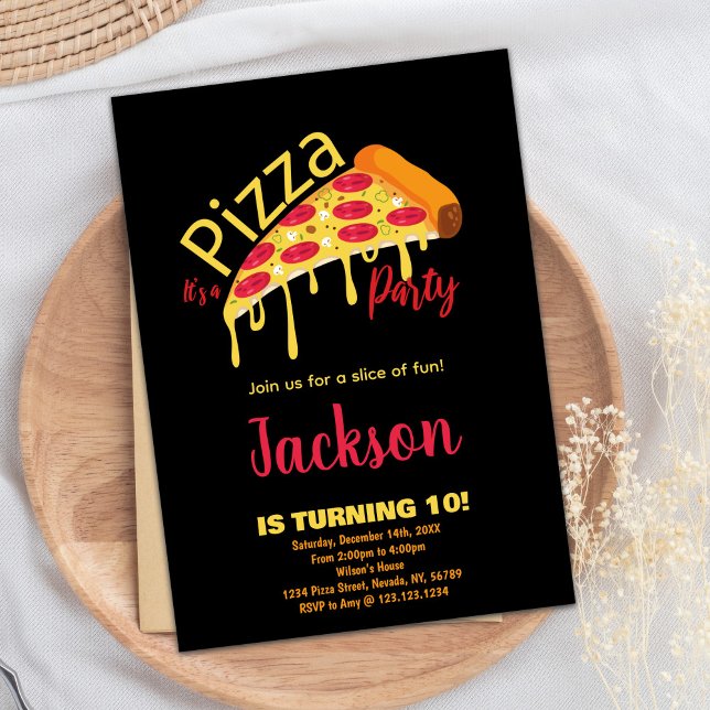 Orange Black Red Pizza Einladung zum Geburtstag (Orange Black Red Pizza Birthday Invitations)