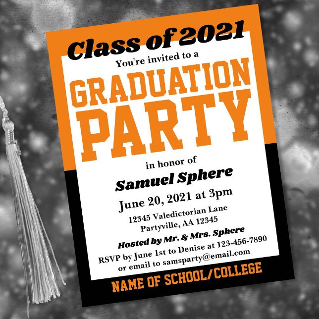 Orange Black School Colours Graduation Invitation (Créateur téléchargé)