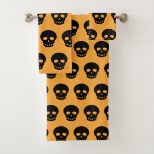 Orange Black Skull Pattern Badhandtuch Set