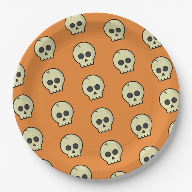 Orange Black Skull Pattern Halloween-Party Pappteller (Vorderseite)