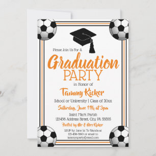 Orange & Black Soccer Graduation Party Einladung