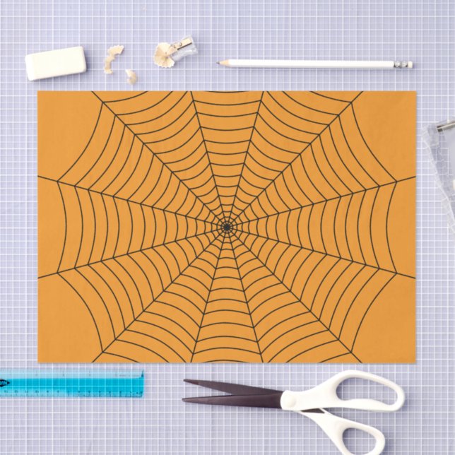 Orange Black spider web Halloween pattern Seidenpapier (Handwerk)