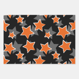 Orange & Black Star Power Football Game Day Geschenkpapier Set