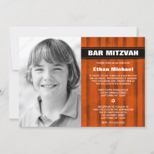 Orange Black Stripes Photo Bar Mitzvah Invitations