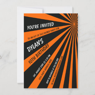 Orange Black Sun Beams Invitation de fête d'annive