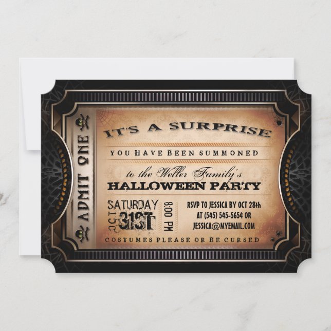 Orange & Black Surprise Halloween-Party Ticket Einladung (Vorderseite)