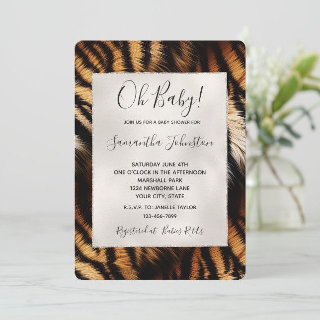 Orange Black Tiger Animal Print Einladung (Stehend Vorderseite)