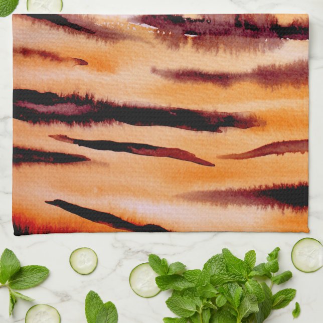 Orange Black Tiger Animal Print Geschirrtuch (Gefaltet)