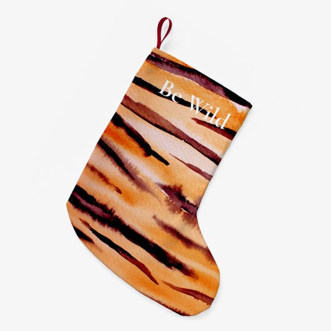 Orange Black Tiger Animal Print Kleiner Weihnachtsstrumpf (Vorderansicht (hängend))