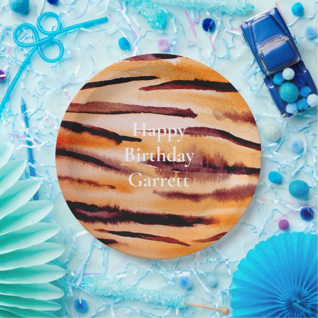 Orange Black Tiger Animal Print Pappteller (Party)