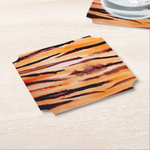 Orange Black Tiger Animal Print Untersetzer
