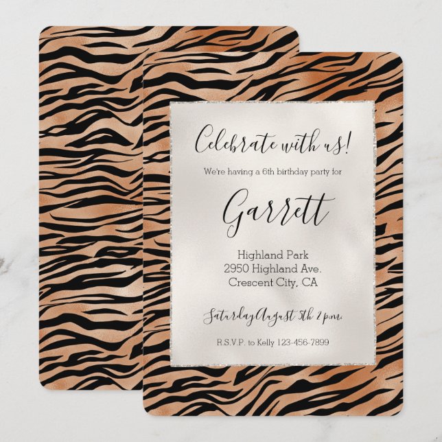Orange Black Tiger Print Einladung (Vorne/Hinten)