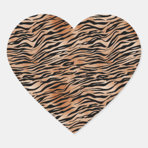 Orange Black Tiger Print Herz-Aufkleber