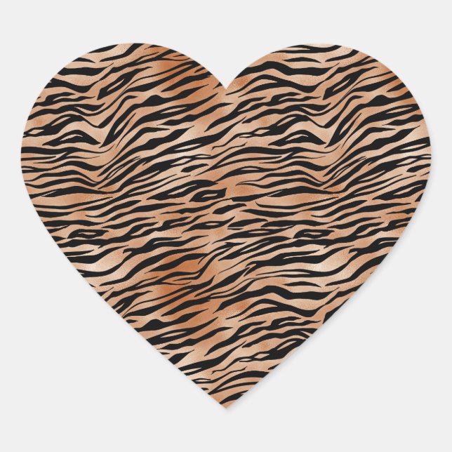 Orange Black Tiger Print Herz-Aufkleber (Vorderseite)