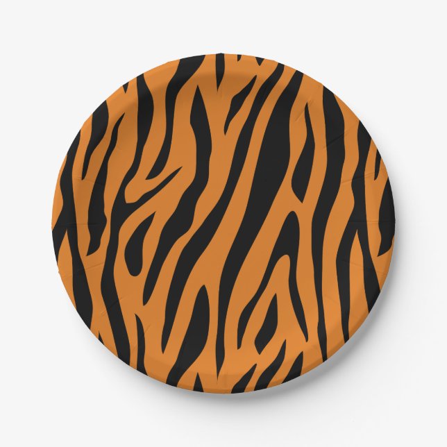 Orange & Black Tiger Streifen Muster Tierprint Pappteller (Vorderseite)