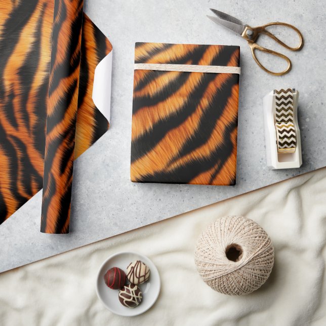 Orange Black Tiger Stripes Geschenkpapier (Kunsthandwerk)
