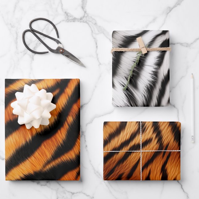 Orange Black Tiger Stripes Geschenkpapier Set (Vorderseite)