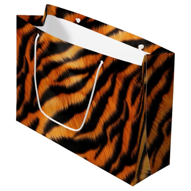 Orange Black Tiger Stripes Große Geschenktüte (Vorderseite Schrägansicht)