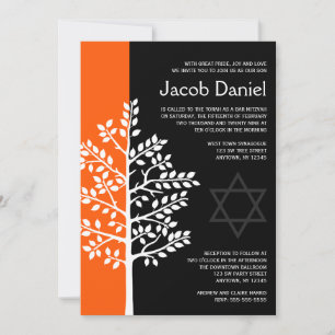 Orange Black Tree of Life Bar Mitzvah Invitations