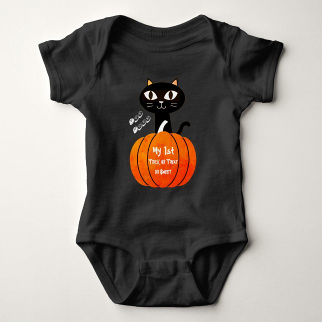 Orange Black Trick oder Treat Cat Mein erstes Hall Baby Strampler (Vorderseite)