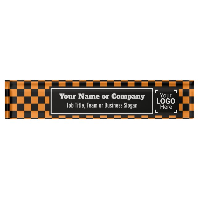 Orange & Black überprüft - Moderner Business Style Namensplakette (Vorderseite)