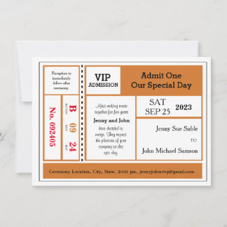 Orange Black Vintag Concert Ticket Einladung