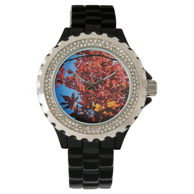 Orange Blätter Armbanduhr (Vorderseite)