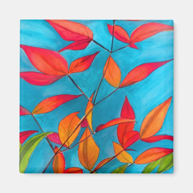 Orange Blätter Herbst Original Aquarellkunst Magnet (Vorne)