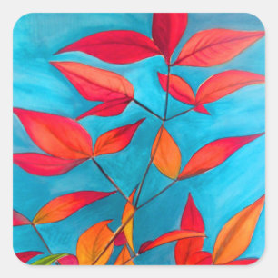 Orange Blätter Herbst Original Aquarellkunst Quadratischer Aufkleber