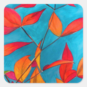Orange Blätter Herbst Original Aquarellkunst Quadratischer Aufkleber
