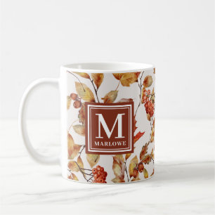 Orange-Blätter im Herbst Aquarellfarbenmonogramm Kaffeetasse