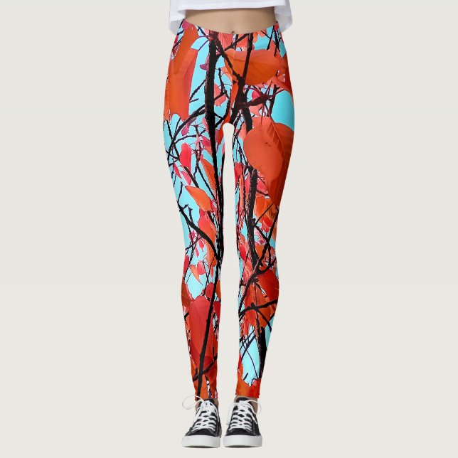 Orange Blätter Leggings (Vorderseite)