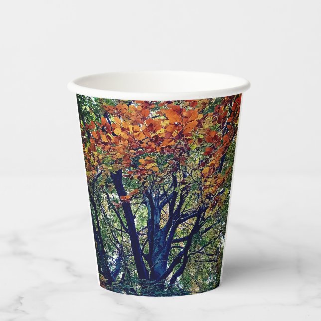 Orange Blätter Pappbecher (Vorderseite)