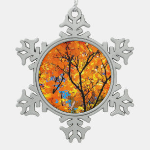 Orange Blätter Schneeflocken Zinn-Ornament