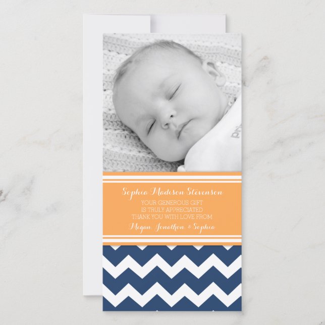 Orange Blau dankt Ihnen Baby-Duschen-Foto-Karten Dankeskarte (Vorderseite)